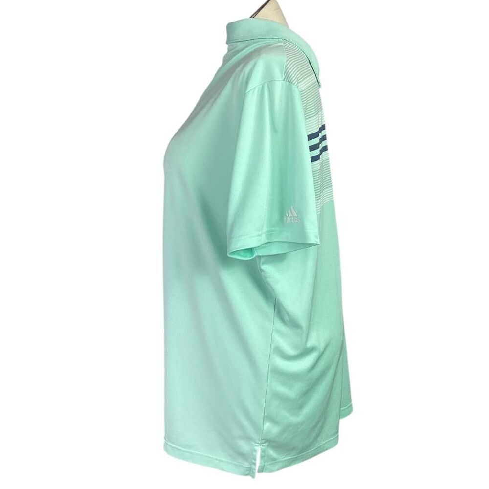 Adidas Golf Polo Shirt Men 2XL Green Blue Sport Striped Short Sleeve UPF 50 - Picture 3 of 7